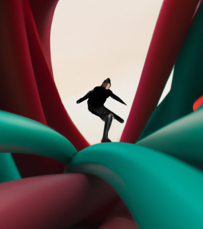 A business man sliding through pipelines
